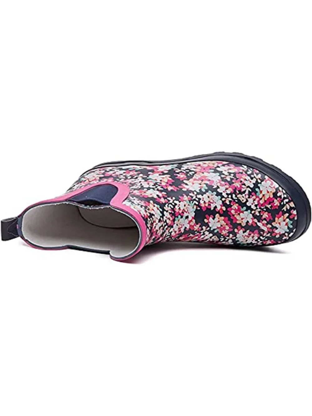 Women's Pink Light Ankle Garden Anti-Slipping Floral Printed Stylish Rain Boots